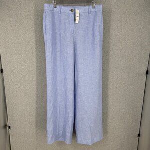 J Crew Womens 100% Linen Wide Leg Harbor Pant Size M Blue Beach Chic Coastal NEW